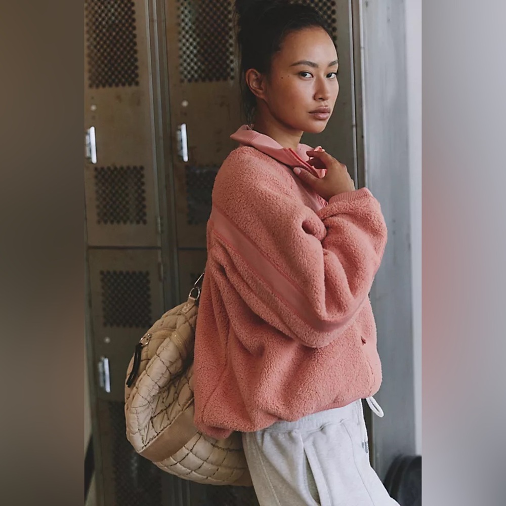 Free people ready set rib fleece pullover frosted peach - Picture 2 of 8